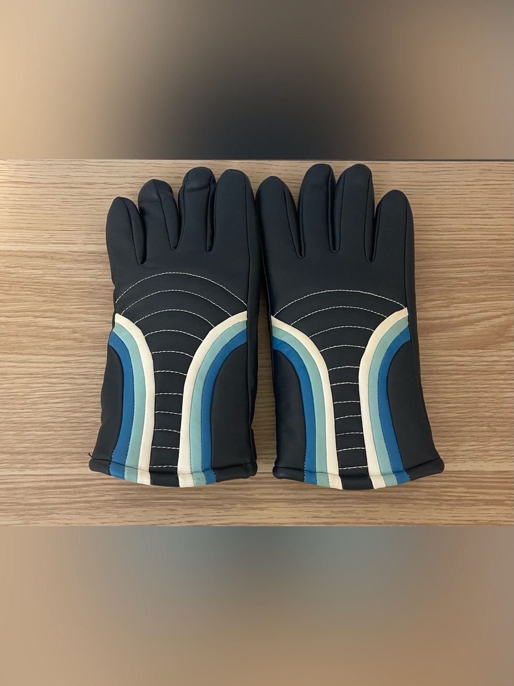 Vintage Wells Lamont Navy Gloves with Blue & Cream Accent Stripes